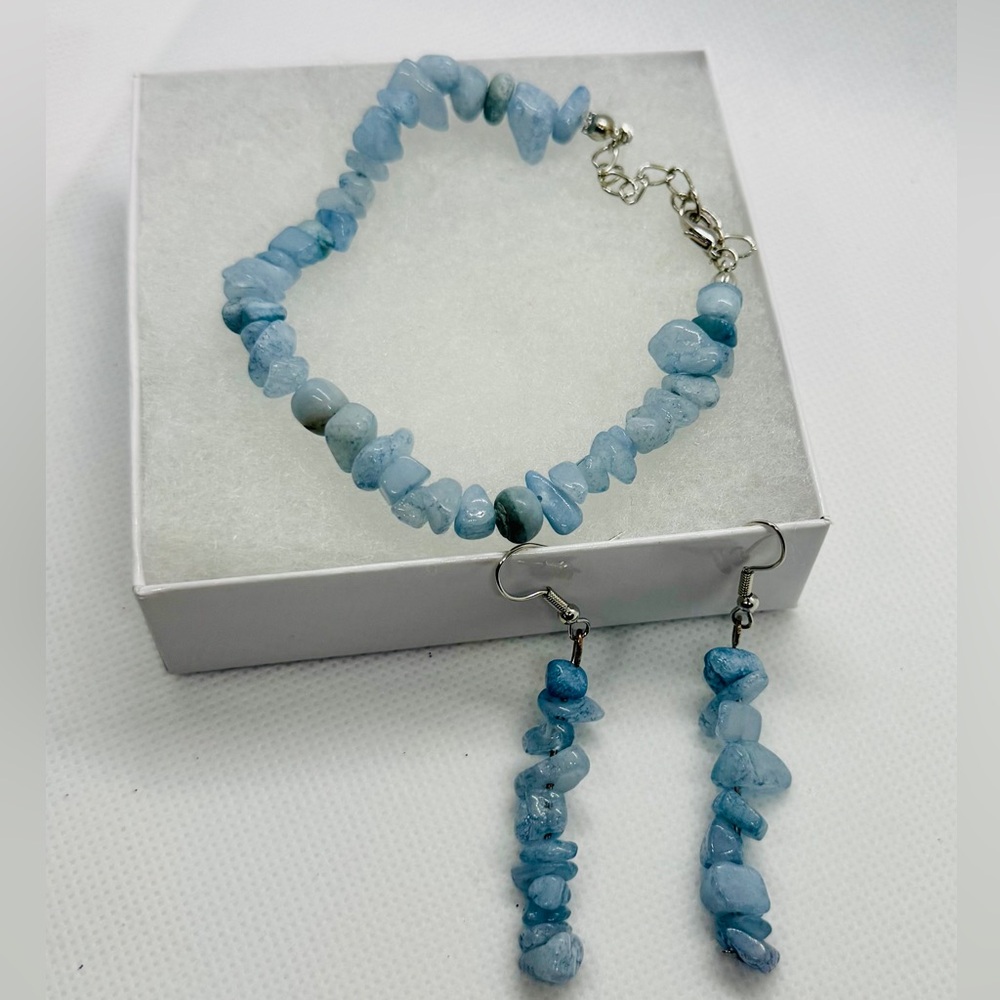 Aquamarine beads- Bracelet/Earrings Set NEW